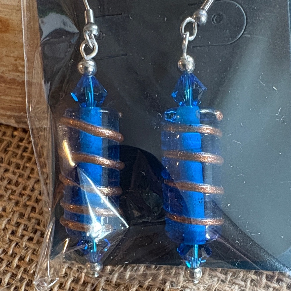 Elegant Blue and Gold Spiral Earrings